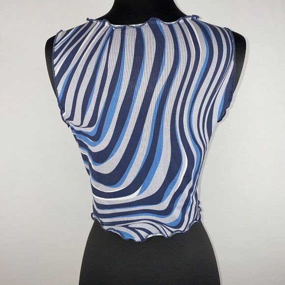 Shein Tank Top Women's Size L US 8 / 10 Marble Print Mesh Cropped Festival Club - Picture 9 of 12